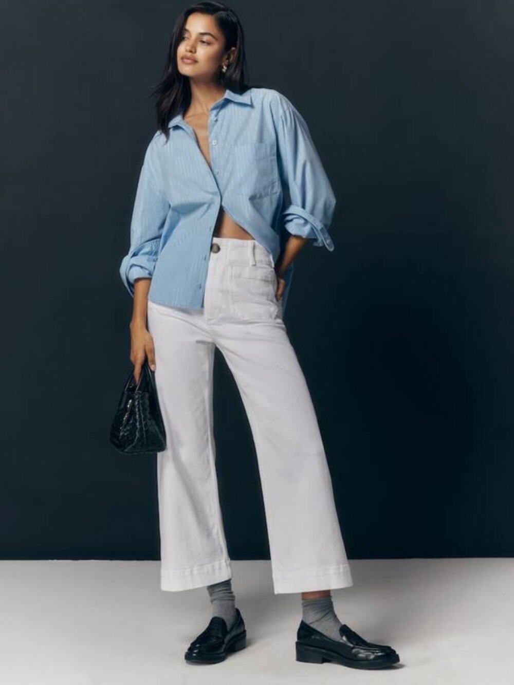 NEW MAEVE Women Jean The Colette Crop Wide Leg Hight Rise Cotton Blend